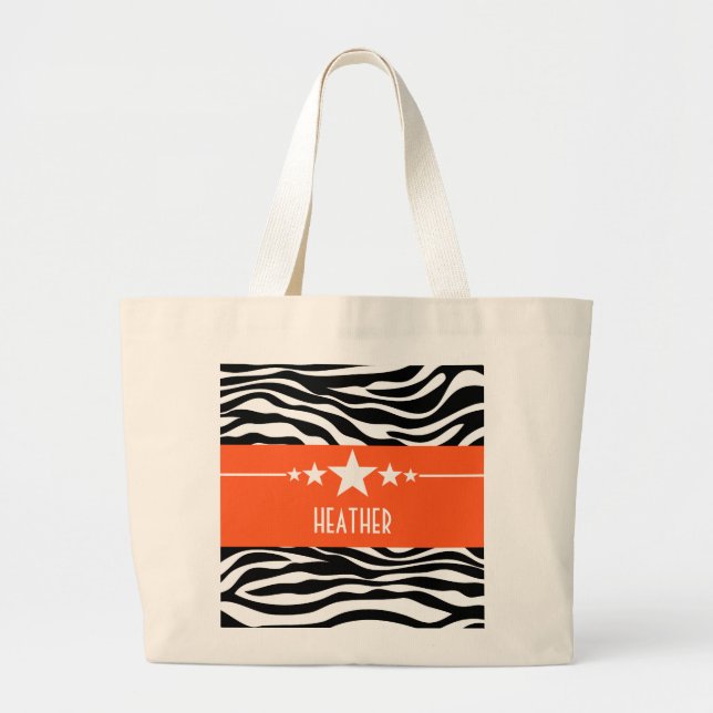 Orange Sassy Star Zebra Tote Bag (Front)