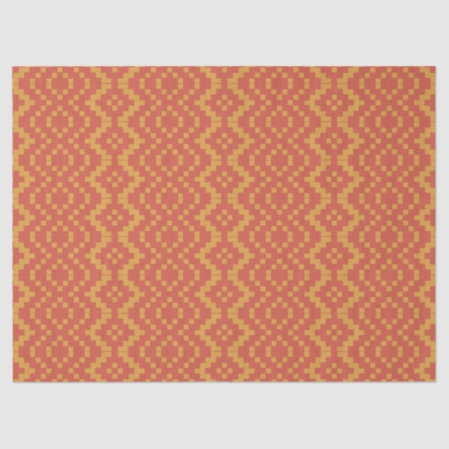 Orange Scarlet Tribal Ethnic Egyptian Basket Weave Tissue Paper (Front)