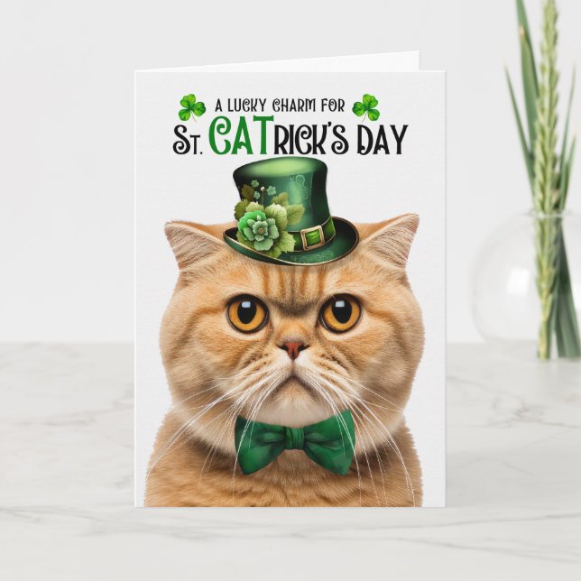 Orange Scottish Fold Lucky Charm St CATrick's Day Holiday Card (Front)