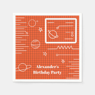 Orange Screen Spaceship Space Theme Birthday Napkin