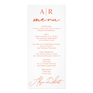 Orange script calligraphy fall wedding menu card
