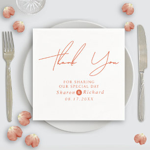 Orange script calligraphy Thank You fall wedding Napkin