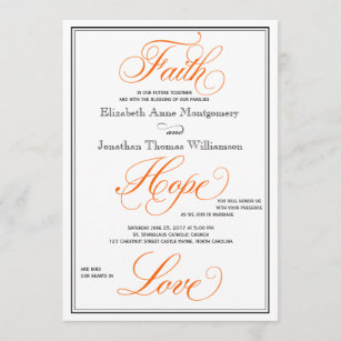Orange Script Faith Hope Love Wedding Invitation