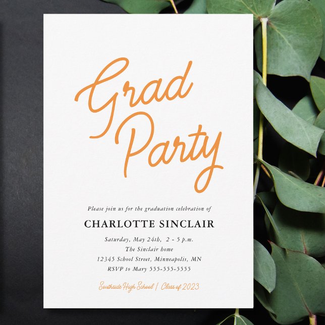 Orange Script Simple Budget Grad Party Invitation (Creator Uploaded)