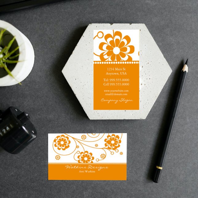 Orange Scroll Blooms Business Card (Orange Scroll Blooms Business Card)