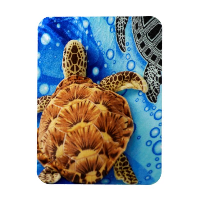 Orange Sea Turtle Plush Toy on Blue Blanket Magnet (Vertical)