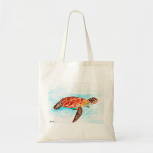Orange sea turtle reptile sea watercolor tote bag