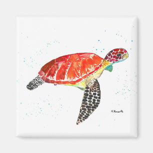 Orange sea turtle watercolor coastal tropical magnet