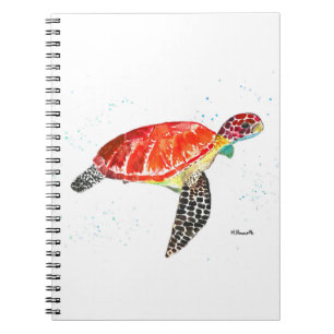 Orange sea turtle watercolor coastal tropical notebook