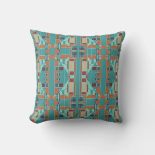 Orange Seafoam Turquoise Burgundy Symmetrical Tile Cushion