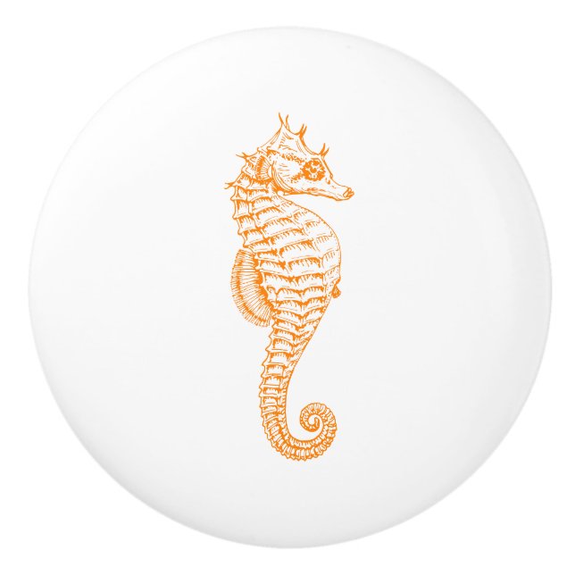 Orange Seahorse Ceramic Knob (Front)