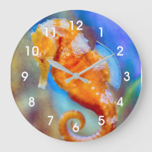 Orange Seahorse delight Large Clock
