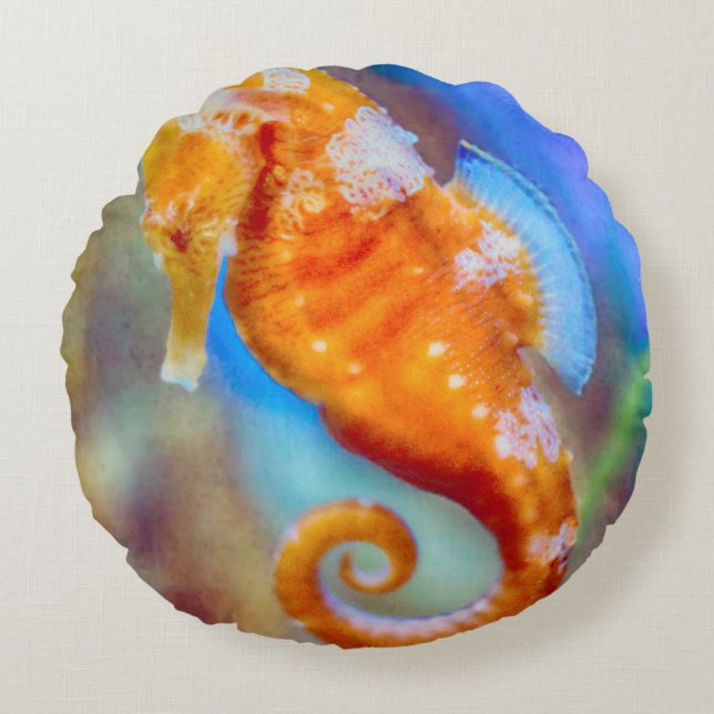 Orange Seahorse delight Round Cushion (Front)