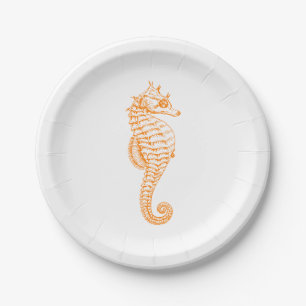 Orange Seahorse Paper Plate