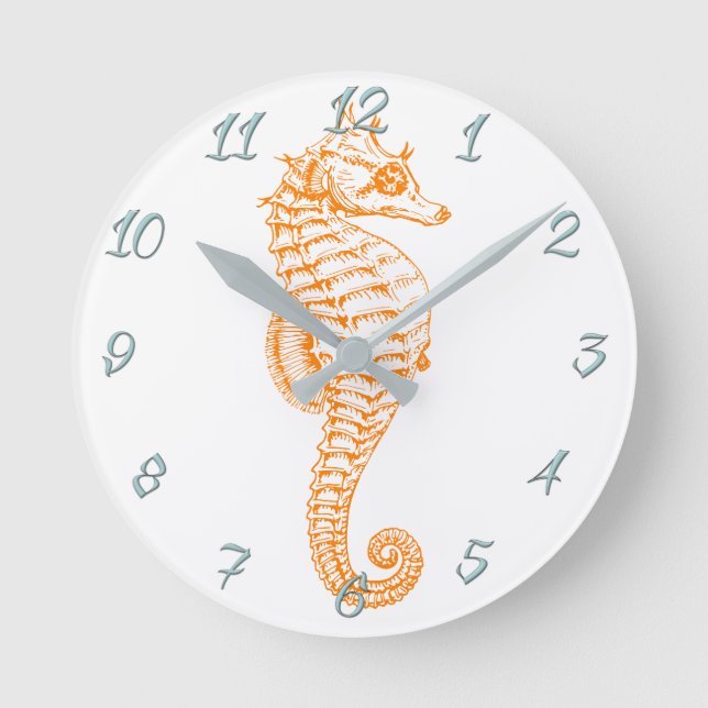 Orange Seahorse Round Clock (Front)