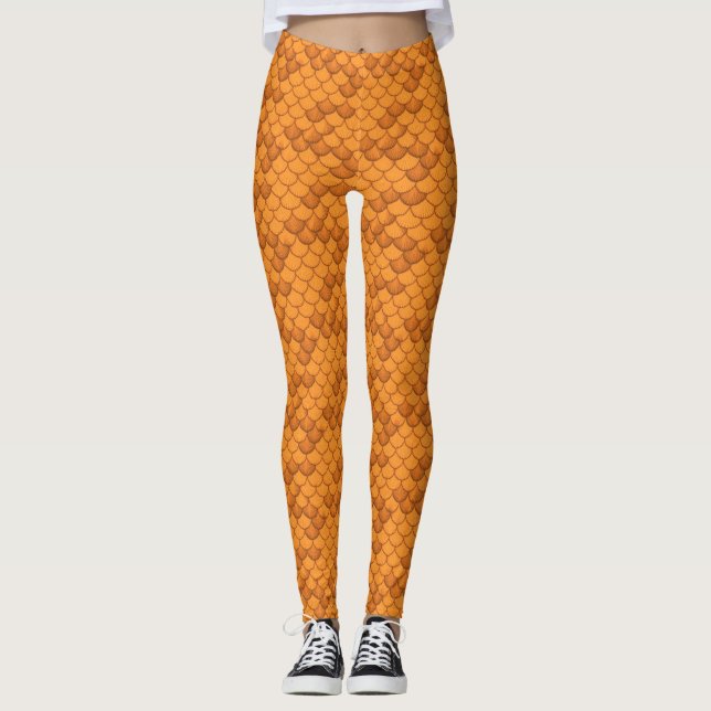 Orange Seashell Mermaid Scale Leggings Ariel Style (Front)