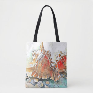 Orange Seashells on beach watercolor painting  Tote Bag