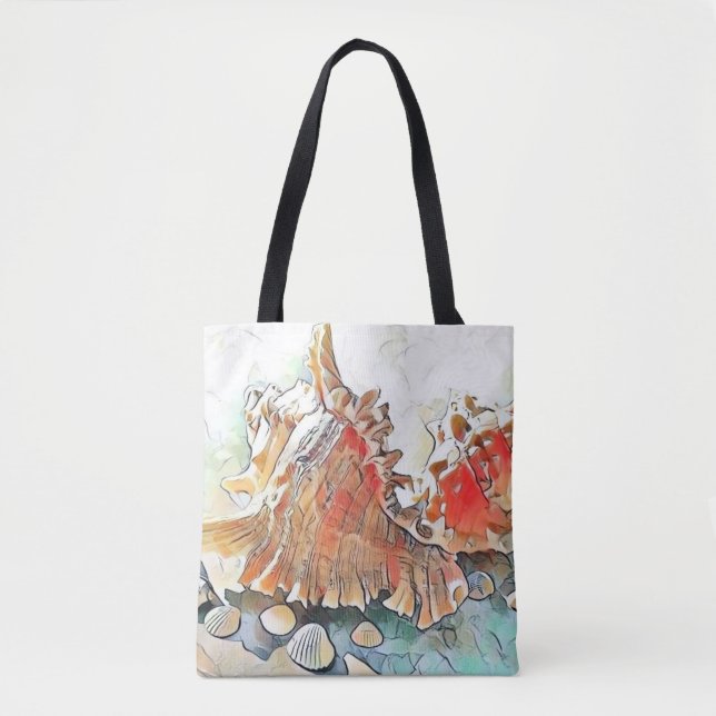 Orange Seashells on beach watercolor painting  Tote Bag (Front)