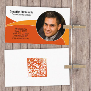 Orange Security Professional Custom Photo QR Code Business Card