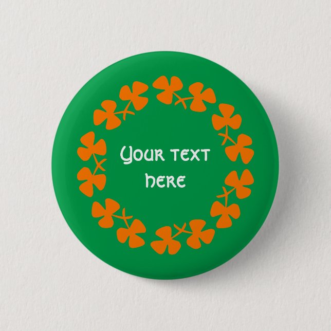 Orange Shamrocks Border Add Text 6 Cm Round Badge (Front)