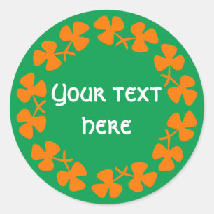 Orange Shamrocks Border Add Text Classic Round Sticker
