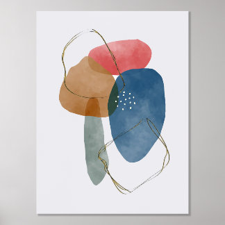Orange Shapes Hand-Drawn Watercolor Abstract Art 3 Foil Prints