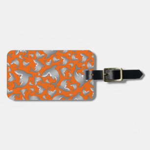 Orange shark pattern luggage tag