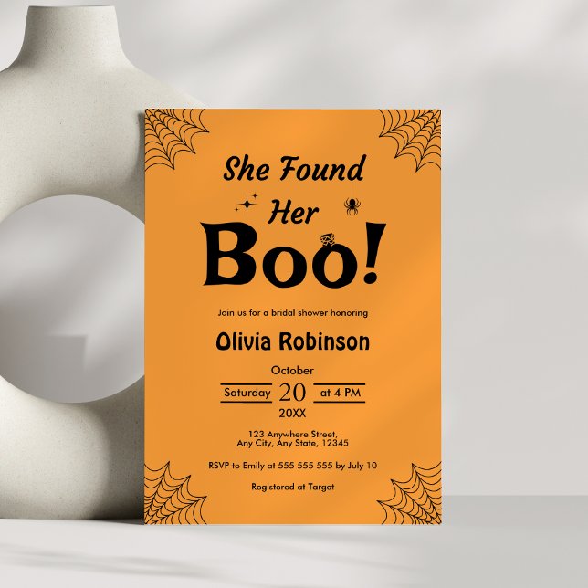 Orange She Found Her Boo Halloween Bridal Shower  Invitation (Orange She Found Her Boo Halloween Bridal Shower Invitation )