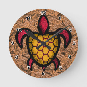 Orange Shell Turtle Round Wall Clock