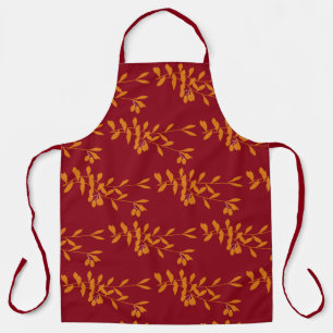 Orange silhouette branch leaves on red apron