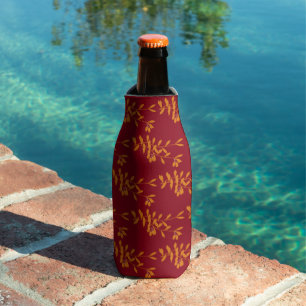 Orange silhouette branch leaves on red bottle cooler
