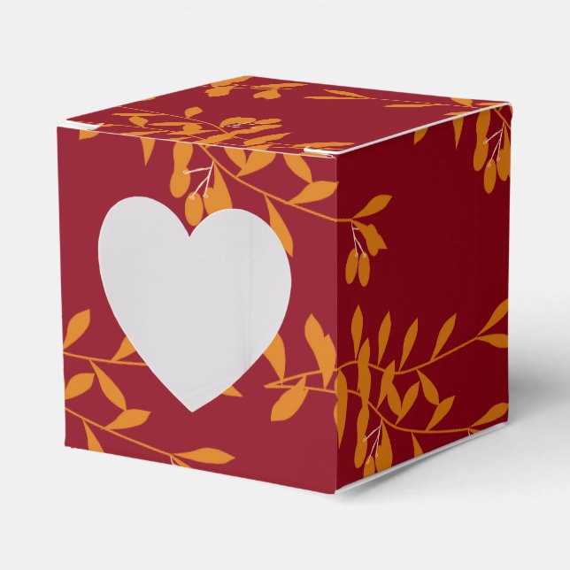 Orange silhouette branch leaves on red favour box (Front Side)