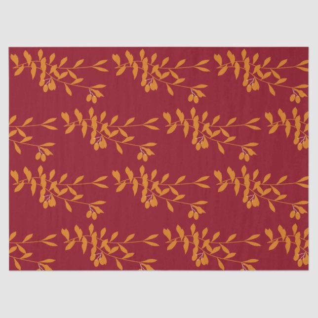 Orange silhouette branch leaves on red tissue paper (Front)