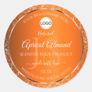 Orange Silver Logo Initials Glitter Product Labels