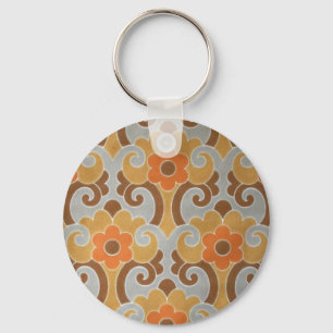 Orange Silver Vintage Floral Wallpaper Key Ring