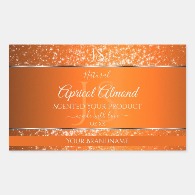 Orange Silver with Glitter Initials Product Labels (Front)