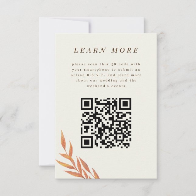 Orange Simple Branch Wedding Information Card (Front)