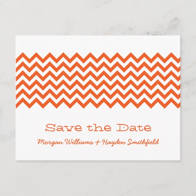 Orange Simple Chevron Save the Date Postcard (Front)