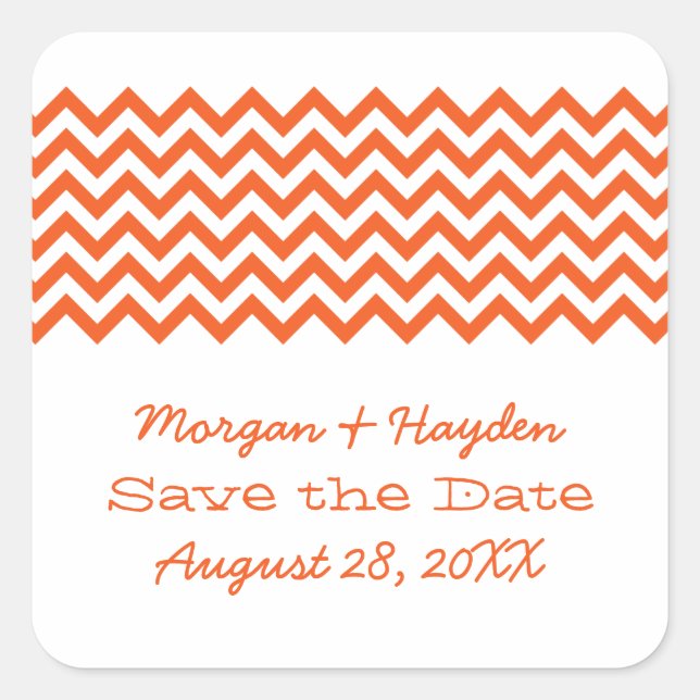 Orange Simple Chevron Save the Date Stickers (Front)