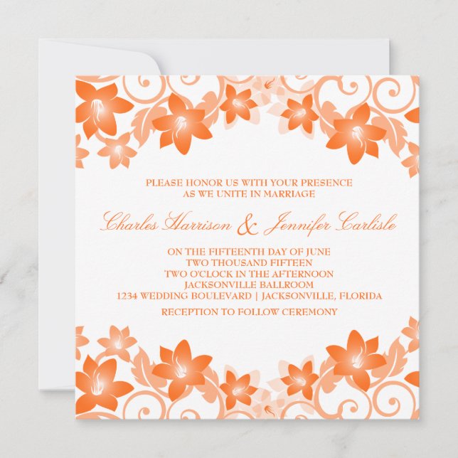 Orange Simple Floral Wedding Invite (Front)
