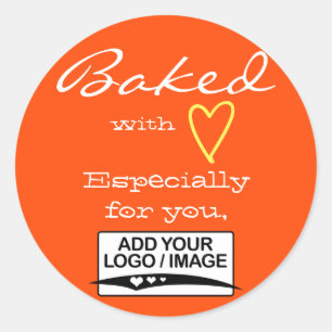 Orange Simple Minimalist Made with Love Logo Classic Round Sticker