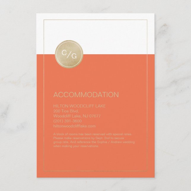 Orange simple modern wedding accommodation card (Front)