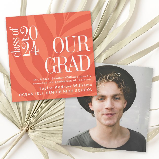 Orange Simple Tropical Graduation Announcement (Available as both printed and paperless digital download!)