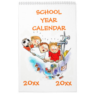 Orange Single Page School Year Calendar Kids