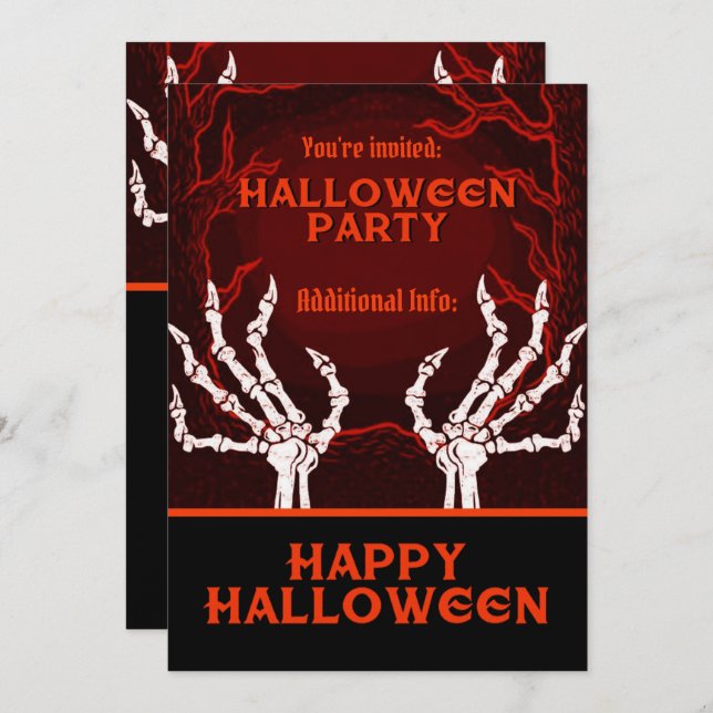 Orange Skeleton Hands Invitation (Front/Back)