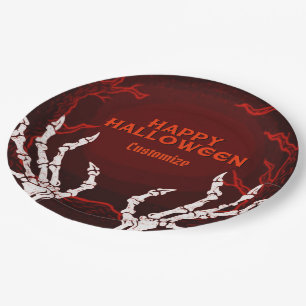 Orange Skeleton Hands Paper Plate