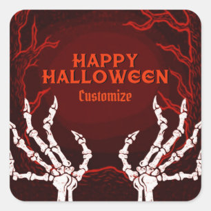 Orange Skeleton Hands Square Sticker