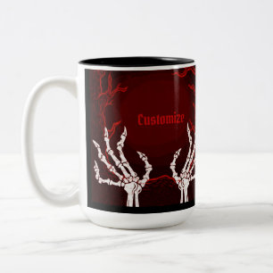 Orange Skeleton Hands Two-Tone Coffee Mug