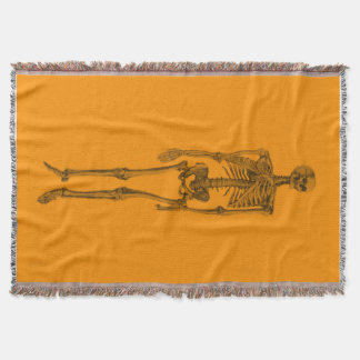 Orange Skeleton Skull Throw Blanket