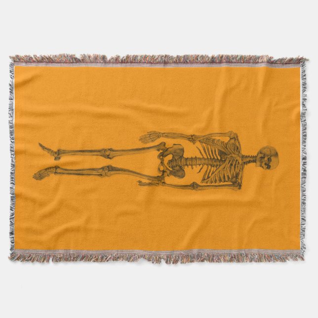 Orange Skeleton Skull Throw Blanket (Front)